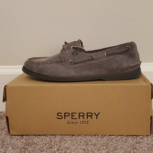 grey suede boat shoes